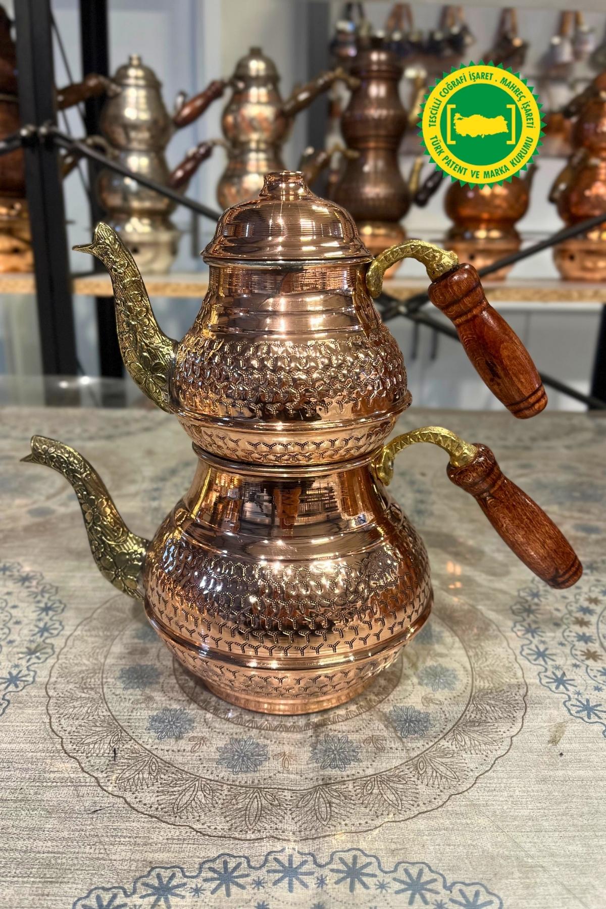PETEK İŞLEME KLASİK KUŞAKLI DÖKÜM EMZİK BAKIR ÇAYDANLIK