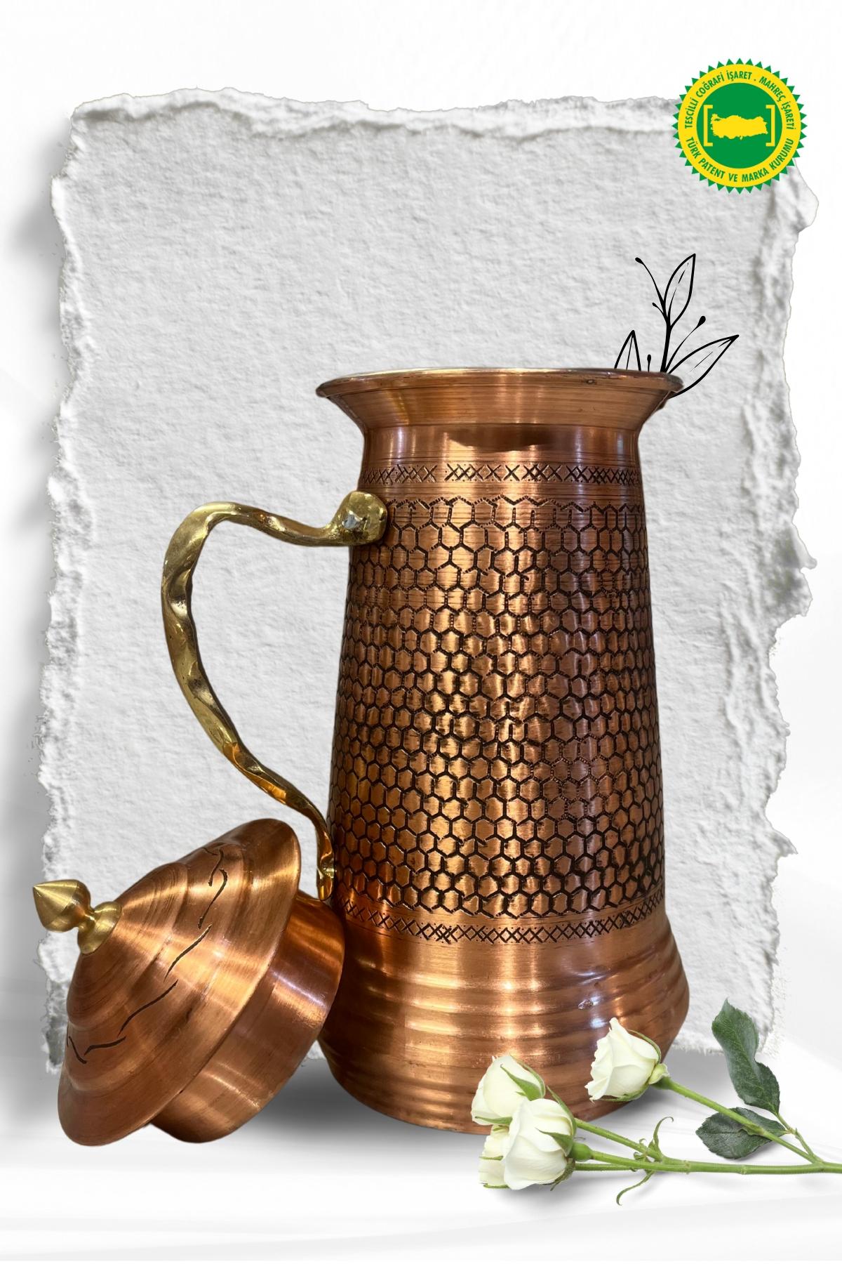Bakır Zımbalı Kapaklı Sürahi