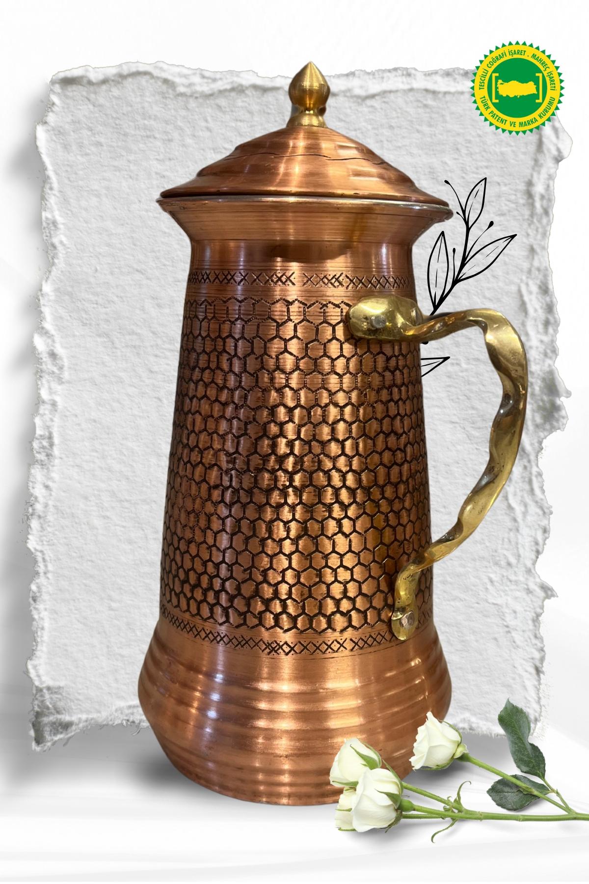 Bakır Zımbalı Kapaklı Sürahi