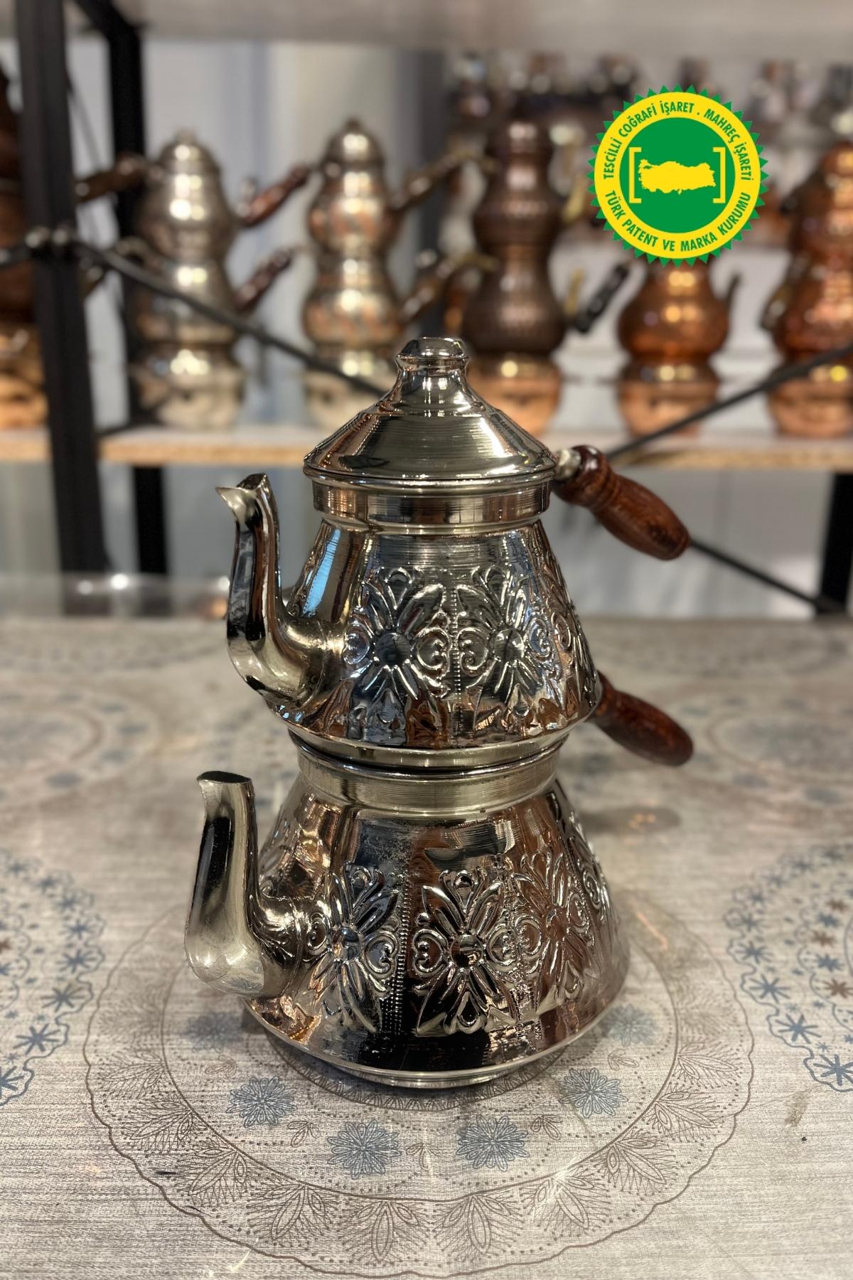 BAKIR PİRAMİT LALE DESENLİ GRİ ÇAYDANLIK