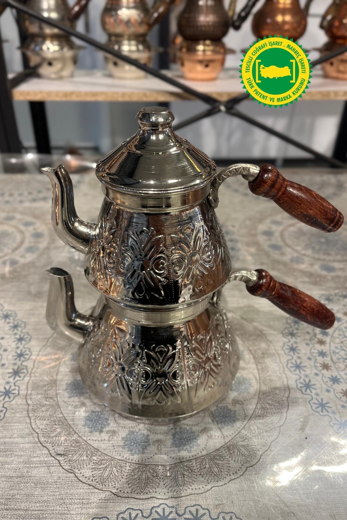 BAKIR PİRAMİT LALE DESENLİ GRİ ÇAYDANLIK