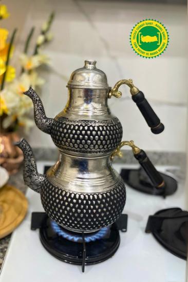 Petek İşleme Kalın Bakır Gri Çaydanlık