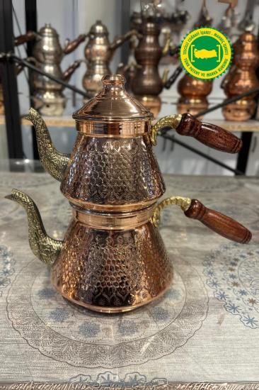 BAKIR PİRAMİT DESENLİ DÖKÜM EMZİK ÇAYDANLIK