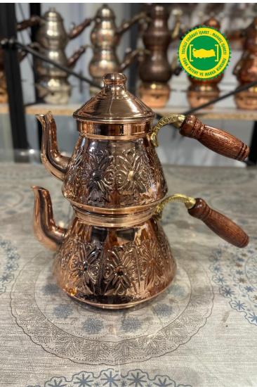 BAKIR PİRAMİT LALE DESENLİ ÇAYDANLIK