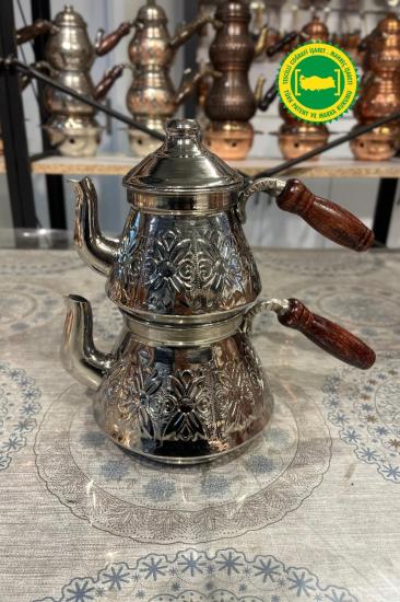 BAKIR PİRAMİT LALE DESENLİ GRİ ÇAYDANLIK