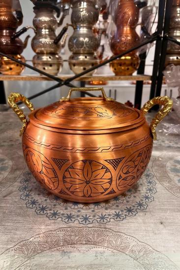 Yedikuyular Oyma Ağır İşleme Bakır Tencere 3 Litre