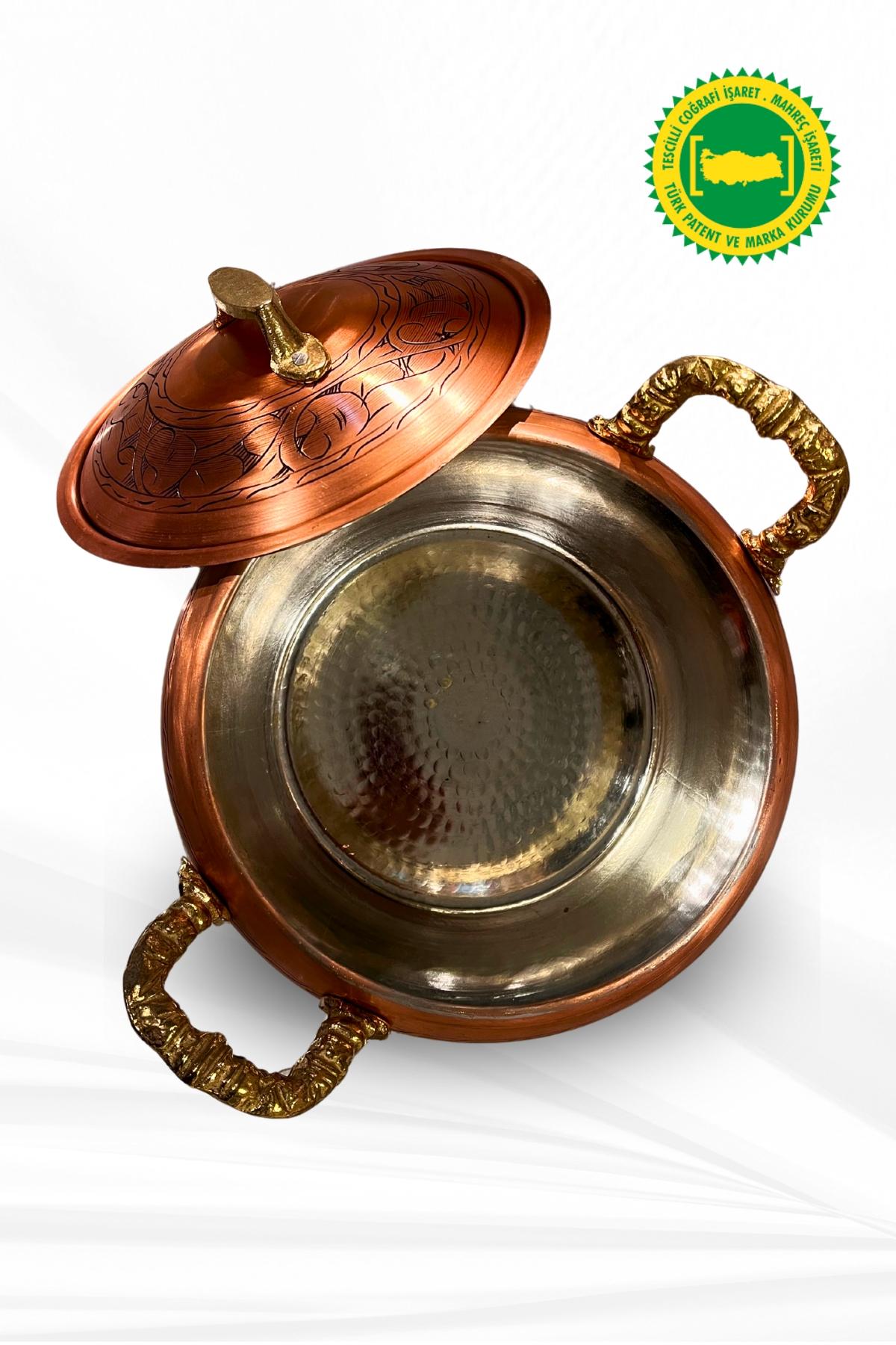 Yedikuyular Oyma Ağır İşleme Bakır Tencere 6 Litre