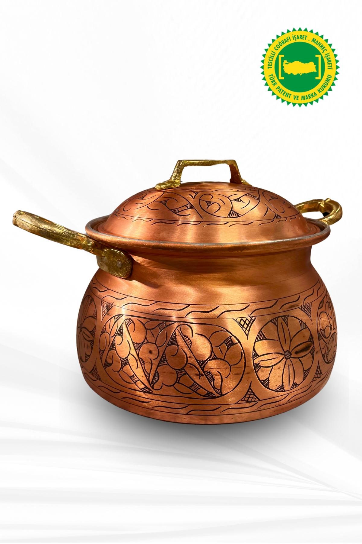 Göbeklitepe Oyma Ağır İşleme Bakır Tencere 4 Litre