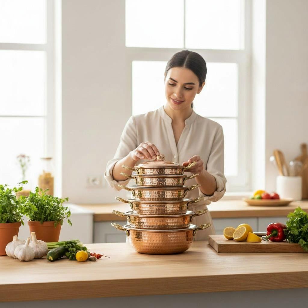 El Dövme Kalın Bakır Kapaklı Tava