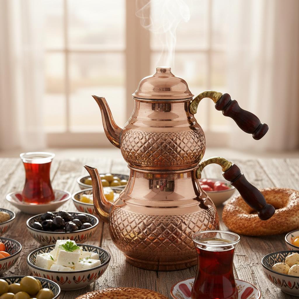 Bakır İşlemeli Klasik Çaydanlık