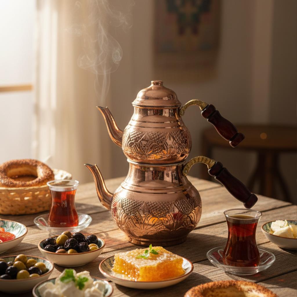 Bakır İşlemeli Klasik Çaydanlık