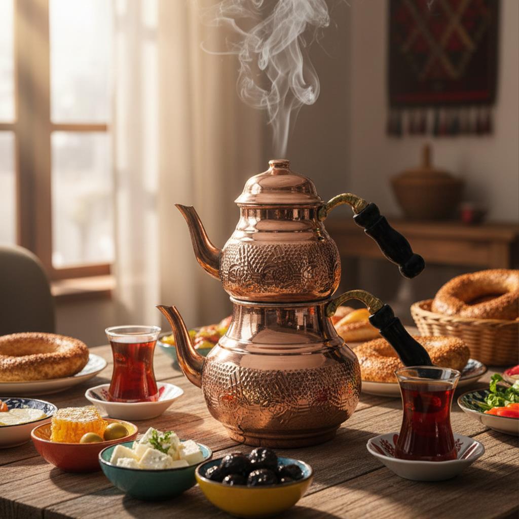 Bakır İşlemeli Klasik Çaydanlık