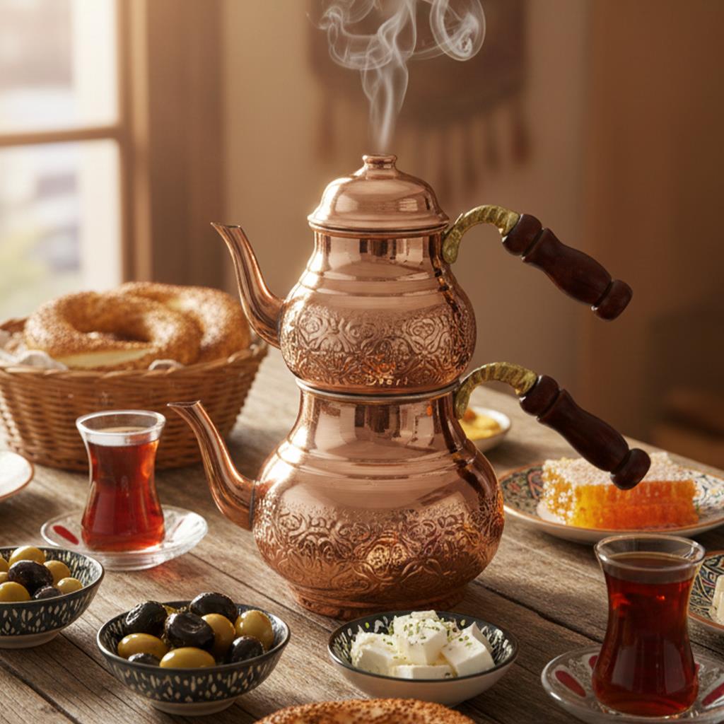 Bakır İşlemeli Klasik Çaydanlık