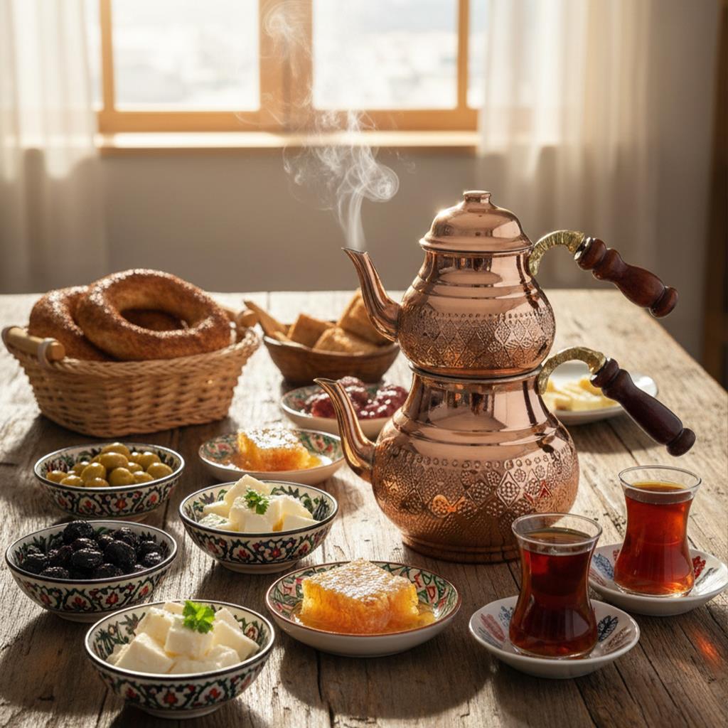 Bakır İşlemeli Klasik Çaydanlık