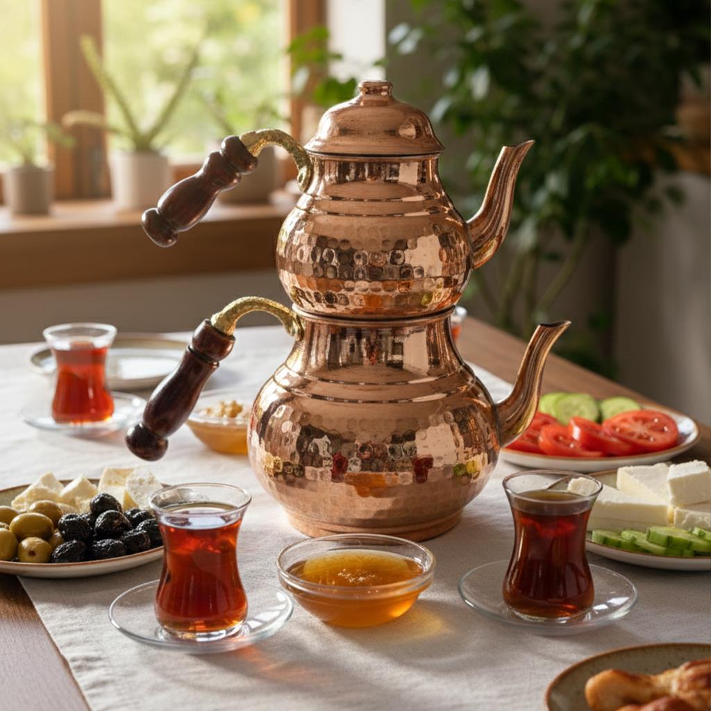 Bakır El Dövme Çaydanlık