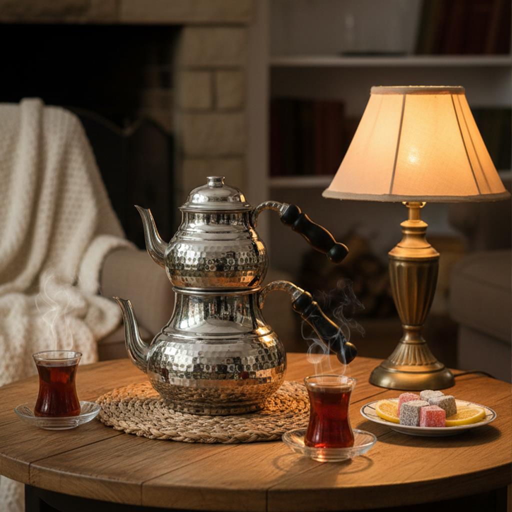 Bakır El Dövme Çaydanlık-Nikel